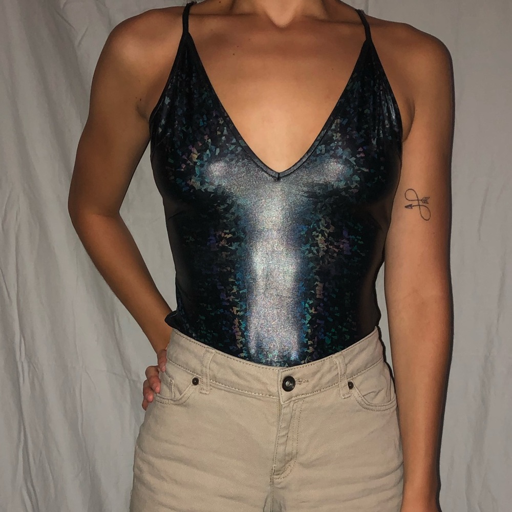 Gray metallic bodysuit